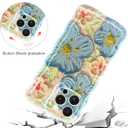 Jusy Compatible with iPhone 14 Pro Max, Colorful Retro Oil Painting Printed Flower Laser Glossy Pattern Cute Curly Wave Phone Case Soft TPU Cover for Girly Women - Blue