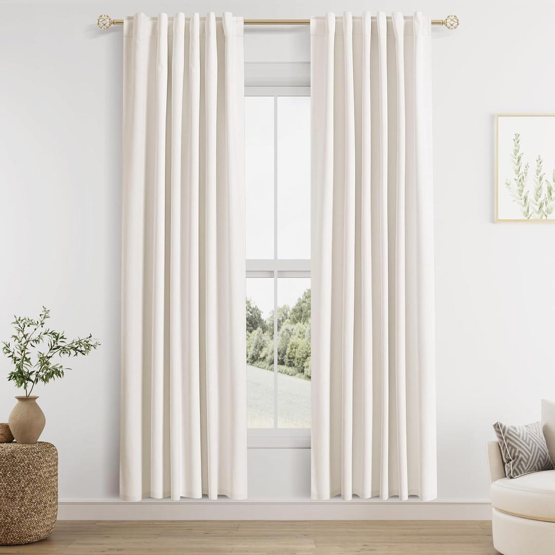 Ivory 100% Blackout Linen Curtains 80 Inch Length 2 Panels Set for Living Room Bedroom Back Tab Thermal Insulated Black Out Drapes Room Darkening Farmhouse Style for Bedroom Window Curtains 40 Wide