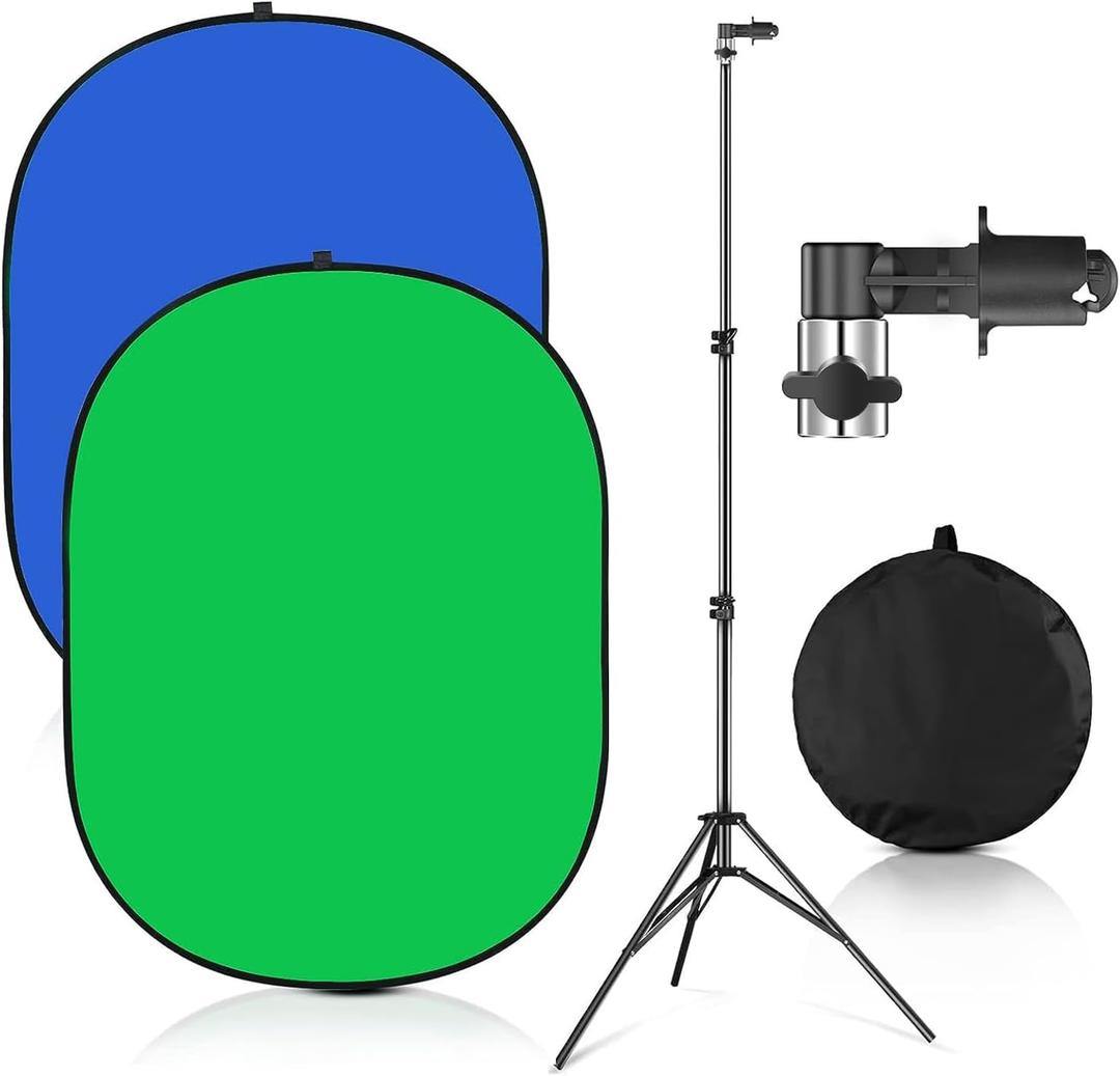 Green Screen Chromakey Backdrop with Stand,Portable 59 * 39inch Blue&Green Screen 2 in 1 Pop Up Collapsible Backdrop for Photo and Video Shooting,Gaming(Green & Blue), 3x5ft