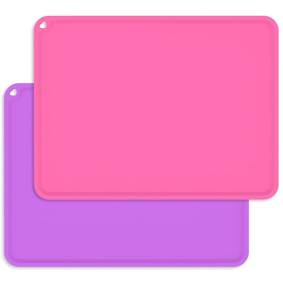 Placemats for Kids, Silicone Baby Placemats for Toddler Children Reusable Non-Slip Large Silicone Sheets for Crafts Resin Jewelry Casting Table Mats, 2 Pack, Purple/Pink