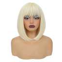 Bob Blonde Wig for Women Short Straight Blonde Wigs with Bangs Natural Fashion Synthetic Wig for Party Daily Cosplay Costume Wig Use 12 Inch