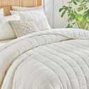 WARMDERN Linen Cotton Quilts Set Queen Size, 100% Cotton White Quilt Bedspreads with Box Stitched, 3 Pieces Soft Lightweight Bedspreads Coverlet with 2 Pillow Shams for All Season, Cream White, 90x96