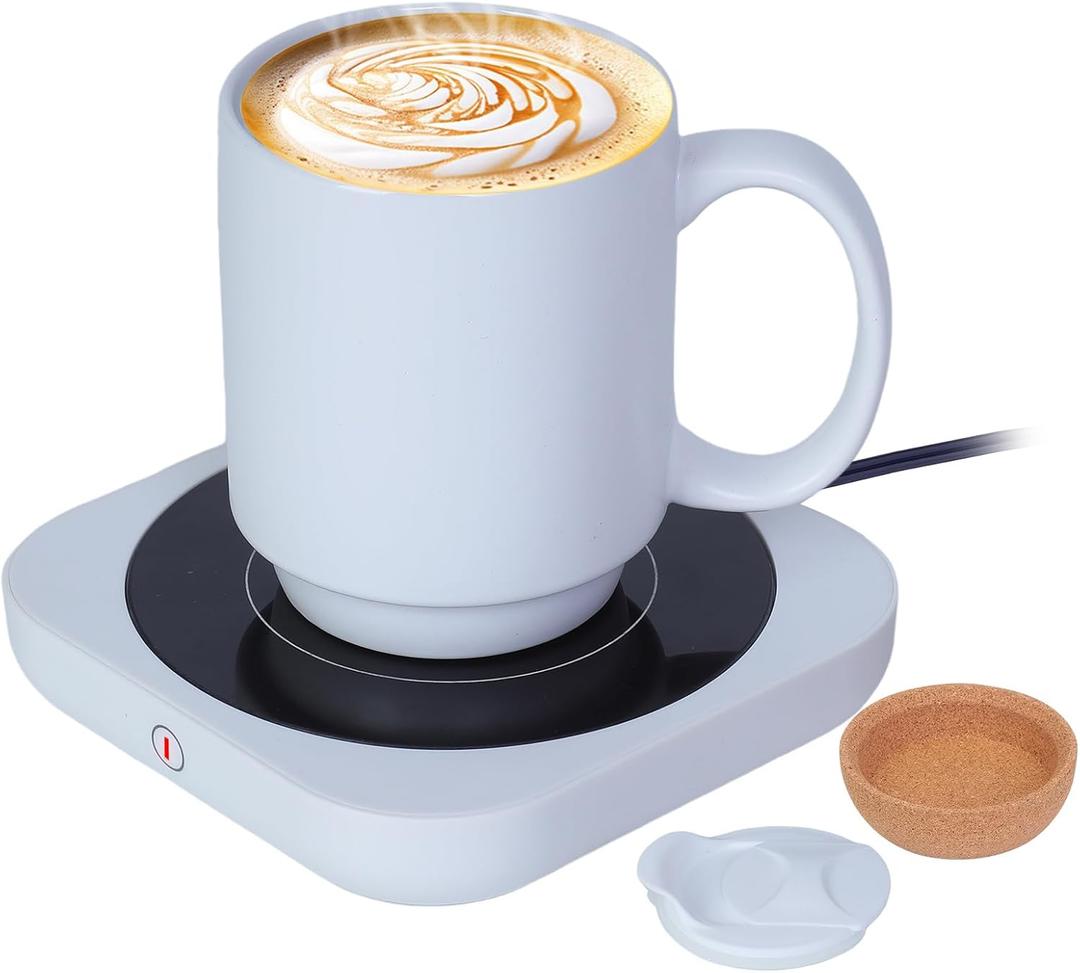 Coffee Mug Warmer & Mug Set for Desk, Electric Coffee Cup Warmer with Ceramic Mug, Smart Heated Coffee Mug with Auto Shut Off for Office/Home, Christmas/Birthday/Coffee Gifts for Men & Women, White