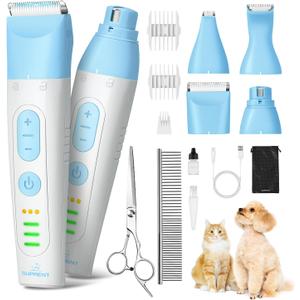 SUPRENT Dog Grooming Kit, 4 in 1 Quiet Pet Clippers for Grooming Supplies, Cordless Cat Paw Trimmer Dog Nail Grinder, Professional Long Hair Shaver Set for Cat Matted Hair and Small Dogs Blue SUPRENT Dog Grooming Kit, 4 in 1 Quiet Pet Clippers for Grooming Supplies, Cordless Cat Paw Trimmer Dog Nail Grinder, Professional Long Hair Shaver Set for Cat Matted Hair and Small Dogs Blue