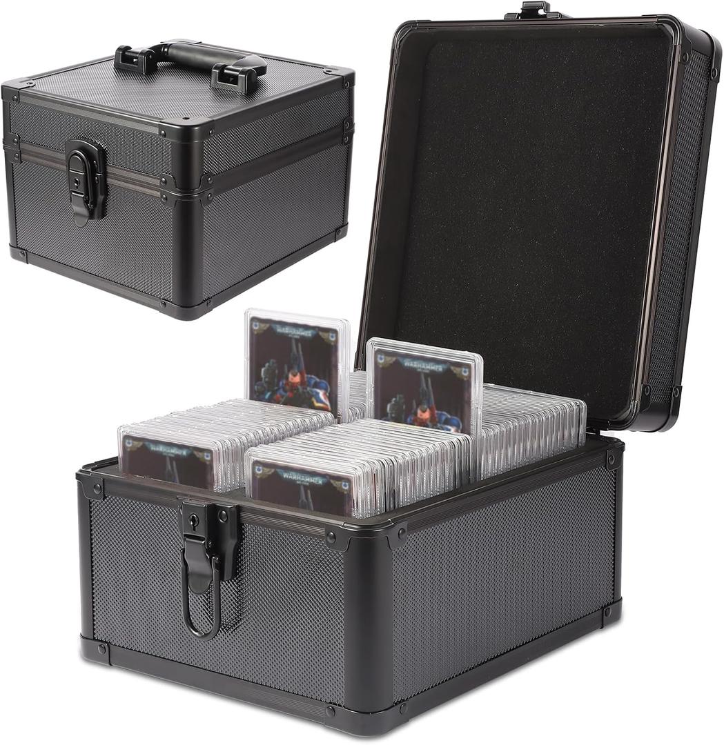 EcoVibe Graded Card Case, Aluminum Alloy Trading Card Storage Box with Carry Handle, Sports Card Case Holders with Dividers, Graded Card Storage Boxes Fits Psa, TCG, Csg, BGS, SGC Slabs, Black