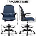 Drafting Chair Tall Office Chair with Flip-up Armrests, Adjustable Height, Enhanced Lumbar Support Ergonomic Rolling Stool, Back Support, Adjustable Foot Rest Ring for Standing Desk Navy, 934W-Z