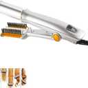 2 in 1 Fast Heating Electric Hair Iron for Hair Styling, Auto-Off Function, with 3 Adjustable Levels, Rotating Roller Curling Wand (Wthite)