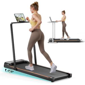 Abonow Portable Walking Pad with Handle Bar for Home & Office, 2 in 1 Under Desk Treadmill with 8% Incline, 2.5HP Small Foldable Compact Treadmills Walking Machine, LED Display, 265 LBS (Light Black)