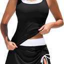 BMJL Womens Two Piece Tankini Swimsuit with Skirt Tummy Control Bathing Suit Modest Swimdress(M,Black) (Black, M)