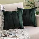 Woaboy Pack of 2 Christmas Striped Velvet Throw Pillow Covers Modern Decorative Solid Cushion Covers Pillowcases Square Soft Cozy for Bed Sofa Couch Car Living Room 16x16inch 40x40cm Dark Green