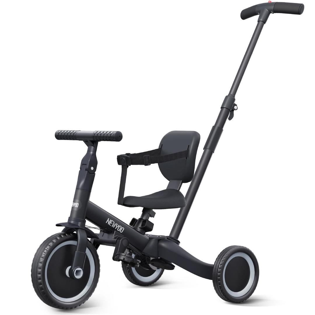 Newyoo Toddlsr ik, 4 in 1 1ydes to 1,2,3 Ysar Olds, Balancs he, Withday Gift and Toy for Boys and Girls, Kds Tricycls with Parsnt Stssring Push Handls, Rernovabls Pedats, White, TROSI