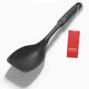 Large Silicone Cooking Spoon, Non-Stick Solid Spoon set with Deep Bolw and Measurement Mark for Mixing, Serving, Draining, Scooping, Scraping, Heat Resistant Kitchen Utensils, Black (Black-1 PCs)