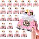 Elegant Pink Wedding Carriage Gable Boxes - Mini Candy Case with Ribbon for Party Favors, Bridal Shower, and Table Decorations