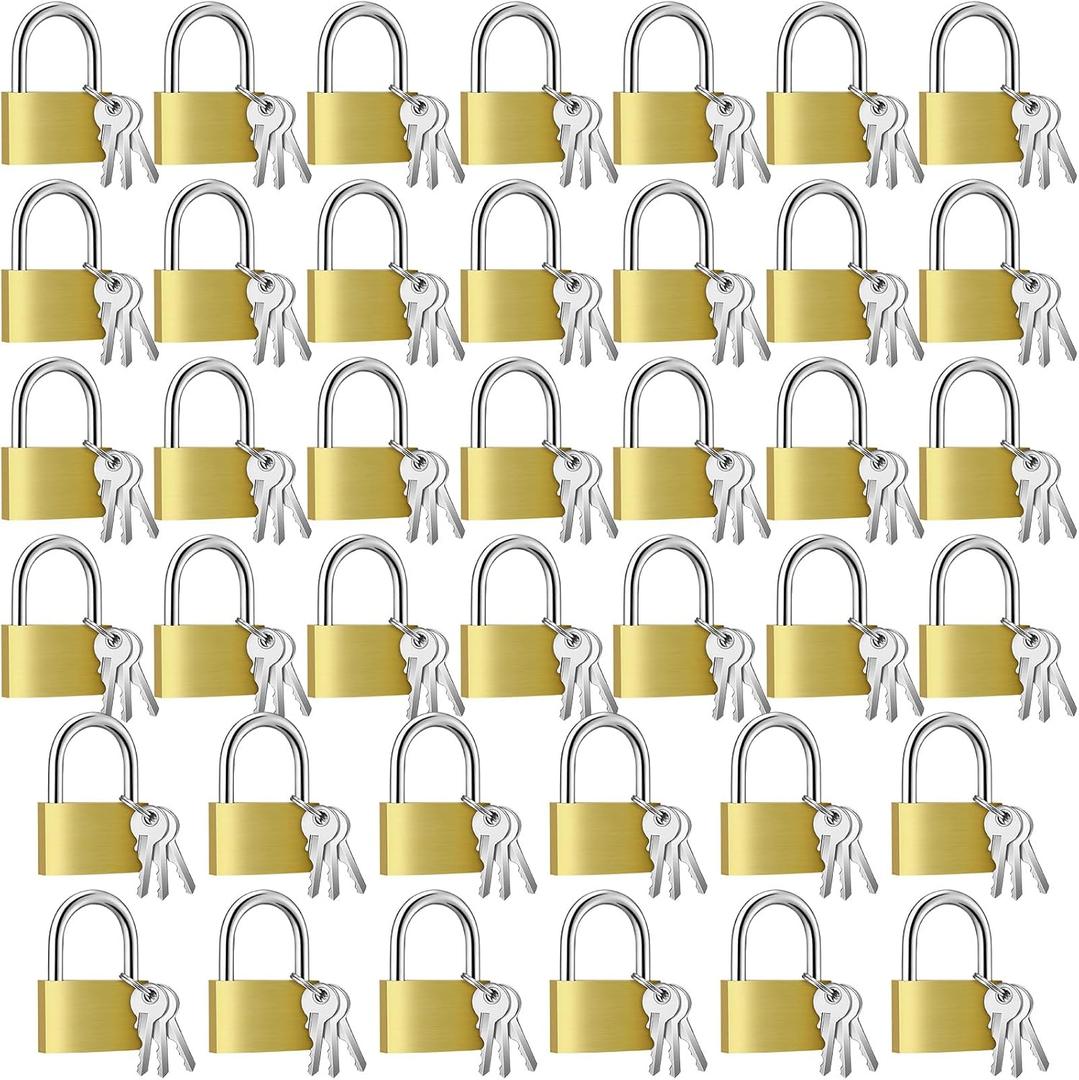 Yaocom Solid Brass Keyed Padlock, Small Padlocks Keyed Alike Yellow Gym Lock, Strong Padlock with Key for Luggage Toolbox(40 Pcs,30 mm)