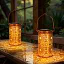 DIBIEECN Mothers Day Gifts for Mom, Birthday Gifts Grandma Ladies Solar Lanterns Outdoor Hanging Hollowed-Out Metal Waterproof LED Garden Decor Outside for Patio Yard Porch, Sunflower, 2 Pack