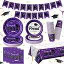Graduation Plates and Napkins Set Serve 50, Class of 2026 Graduation Party Dinnerware Set, Purple Disposable Paper Plates Napkins Banner Tablecloth for Graduation Congrats Grad Party Supplies