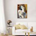 Picasso Style Woman with Cat Wall Art – Abstract Cubist Canvas Painting – Modern Home Décor Wall Art Prints – Gallery Wrapped Canvas Picture for Living Room Bedroom Office – 16x24