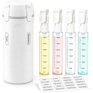 4 in 1 Travel Dispenser Bottle, 4 Pack 30ML Travel Bottles for Toiletries, Leakproof Refillable Pump Containers, TSA Approved Travel Size for Shampoo Lotion Conditioner, Travel Essentials