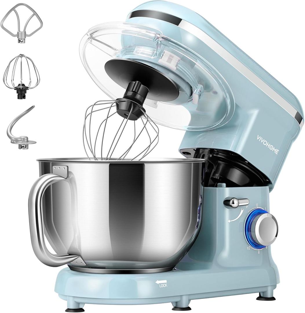 VIVOHOME Stand Mixer, 660W 10 Speed 6 Quart Tilt-Head Kitchen Electric Food Mixer with Beater, Dough Hook, Wire Whip and Egg Separator, Blue