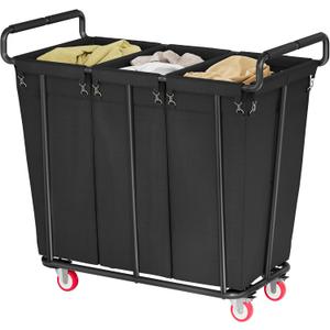 Large laundry hamper with Wheels, 360L 3 Bag Big Rolling Laundry Hamper Sorter Cart, Extra Large Laundry Clothes Hamper, Heavy Duty Laundry Basket Organizer for Laundry Room,Bathroom,Black