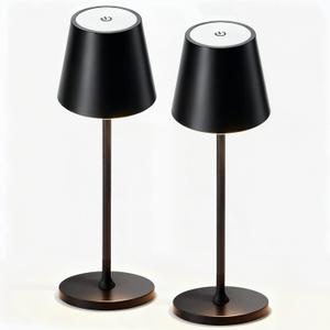 CASABOLA 2 Pack Cordless Table Lamp,Portable LED Desk Lamp, 5200mAh Battery Operated, 3 Color Stepless Dimming Up, for Restaurant, Bedroom, Bars, Outdoor Party, Camping, Coffee Shop Night Light Black