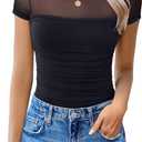 Avidlove Women's Short Sleeve Bodysuit Turtle Neck Body Suits Mesh One Piece Leotard Going Out Tops Date Outfits (Medium, Black)