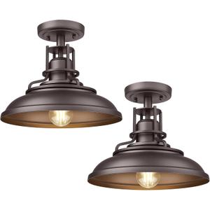 FEMILA Industrial Semi Flush Mount Light Fixture, 12" Farmhouse Ceiling Light Fixture for Porch, Hallway, Kitchen, Bedroom, 2 Pack, Oil Rubbed Bronze, 4FY15-F-2PK ORB