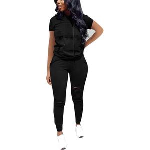 Nimsruc Two Piece Outfits for Women Short Sleeve Sweatsuit Casual Tracksuit (XX-Large, 6388 Black)