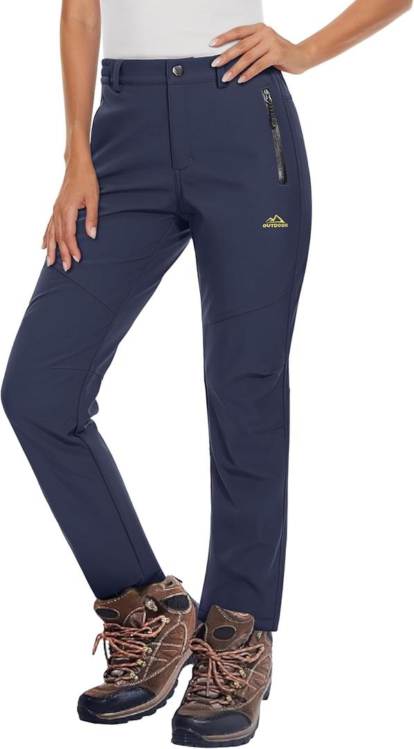 MAGCOMSEN Women's Fleece Lined Waterproof Insulated Snow Ski Pants Winter Warm Hiking Pants Outdoor Softshell (Navy) S 