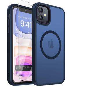 DEERLAMN Magnetic for iPhone 11 Case Matte, with Screen Protector, [Compatible with MagSafe][Military Grade Drop Protection] Translucent Shockproof Phone Bumper Cover-Blue