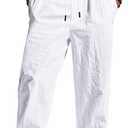 Men's Linen Pants Lightweight Drawstring Elastic Waist Pockets Loose Fit Straight Legs Summer Beach Yoga