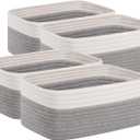 OIAHOMY 4 Pack Storage Baskets for Organizing, Small Bins for Shelves, Cute Decorative Storage Bins, Organizer Baskets for Gifts Empty, 13.8''Lx9.8''Wx5.5''H, Grey/White