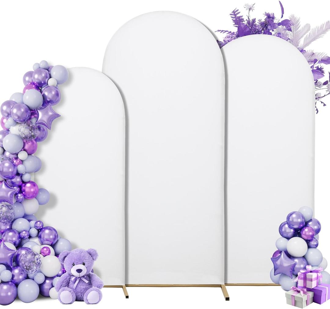 3-Piece Arch Cover Bundle  7.2FT, 6.6FT & 6FT Stretch Spandex Backdrop Set  Wedding, Birthday & Photo Booth Arch Covers for Every Event (white)