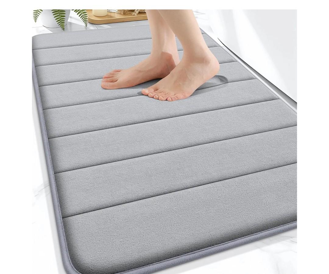 OLANLY Memory Foam Bath Mat 30x20, Super Soft Absorbent Bathroom Rugs, Quick Dry, Machine Washable Shower Floor Rugs, Bathmat Carpet, Bathroom Home Decor Accessories, Grey