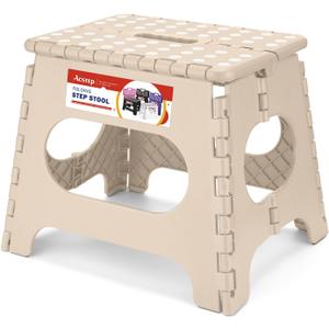 ACSTEP Folding Step Stool 11 Inch, Sturdy Plastic Foldable Step Stool for Kids & Adults, Non Slip Lightweight Collapsible Foot Stools Holds 300 lbs, Ideal for Kitchen, Bathroom, Outdoor, Khaki