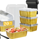 BAKINGPAK 50PCS 35OZ 2.2LB Gold Aluminum Cake Tins with Lids, Disposable Baking Pans, Foil Containers, Pie Pans for Cooking & Storage