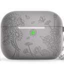 for AirPods Pro 3 Case (2025) DamonLight Daisy Floral Engraved Shockproof Protective Soft Silicone Case Cover with Cleaning Pen and Keychain for Apple Airpods Pro 3rd Generation (Gray)