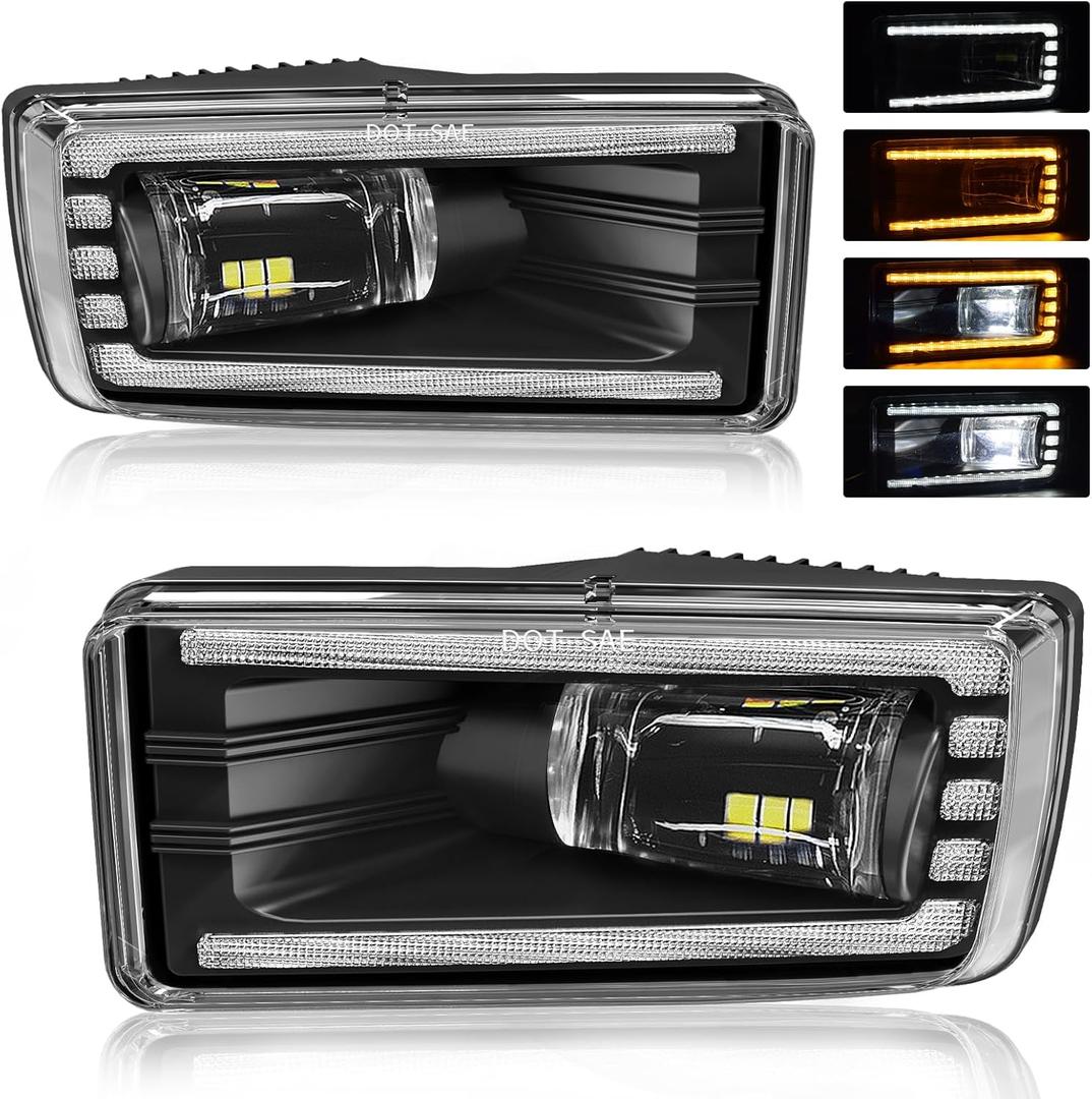 LED Fog Lights Assembly for Chevy 2007-2015 Silverado,2007-2013 Avalanche,2007-2020 Tahoe,2007-2015 Suburban Daytime Running Light Turn Signal for Chevrolet 1 Pair Fog Lamps