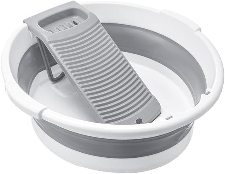 Large Collapsible Washboard Basin for Hand Washing Clothes - Portable Laundry Tub with Scrubber, Durable & Sturdy, Foldable Space-Saver, Ideal for Home, Travel, and Camping (Gray)