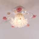 French Glass Flower Ceiling Light Fixture Green Hallway Semi Flush Mount Ceiling Light Nordic Modern Blue White Milk Glass Close to Ceiling Light for Bathroom Farmhouse Foyer Corridor Kitchen