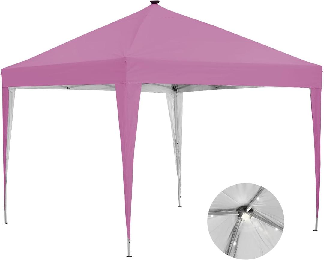 10 x 10 ft Pop-Up Canopy Tent Solar Power Led Light Portable Tailgating Party Tents Pink