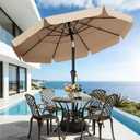 AreShark 9FT 3-Tiers Patio Umbrella with Valance, Outdoor Umbrellas with Crank/Tilt, Table Market Umbrella Vented w/ 8 Sturdy Ribs for Garden, Deck, Backyard, and Pool, Beige