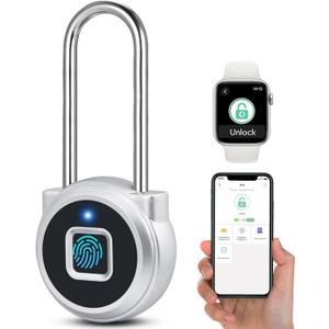 Fingerprint Lock - 2.1 Inch Long Shackle Locker Lock Smart Biometric Padlock Keyless Fingerprint Lock, Digital Biometric Waterproof Smart Padlock for Gym Locker Case Hasp Cabinet (Silver)