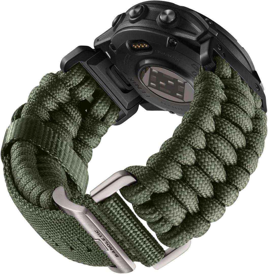 Bandletic Compatible with Garmin Instinct Watch Bands, Survival Paracord Woven Nylon Strap Quick Fit 22mm Watch Band for Fenix E/8/7/6/5/Forerunner 965/955/945/935/745/Epix 2/Approach S70/S62/S60