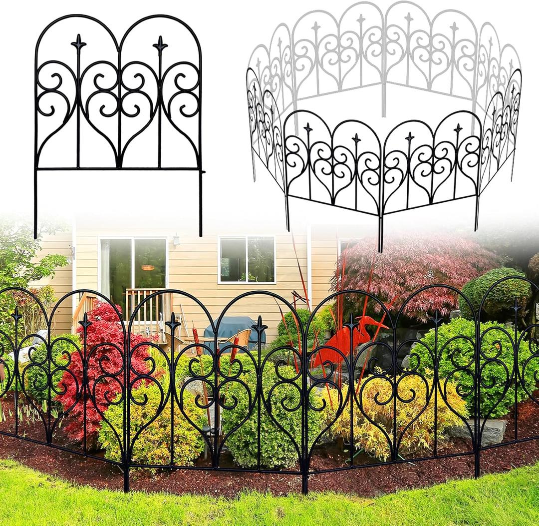 Decorative Garden Fence 32 in (H) x 10 ft (L) Outdoor Rustproof Metal Dog Pet Fence Animal Barrier, Garden Fencing Panel Border for Yard Patio Flower Bed