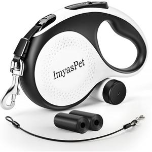 Upgraded Retractable Dog Leash with Chew Proof Extender, Pet Walking Leashes with Poop Bag Holder, 26Ft Heavy Duty Retractable Pet Leash for Medium Large Dogs up to 110lbs, Anti-Slip Grip (White)