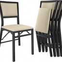 VECELO Folding Dining Chairs Set of 4, Metal Padded Foldable Seating with Comfortable Faux Leather, Space-Saving Portable Guest Seats for Kitchen & Office, No Assembly, Creamy Beige, 4 Pack