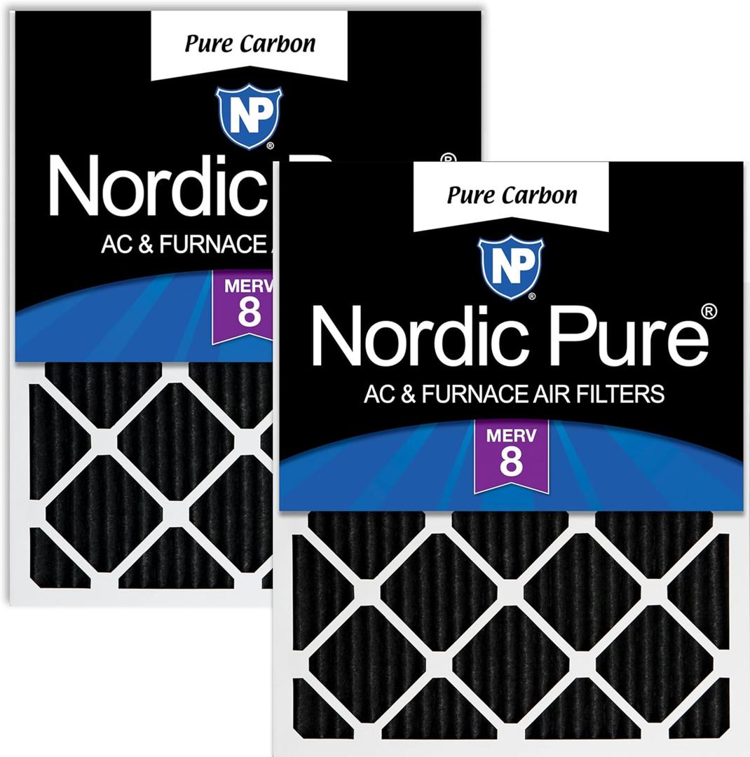 Nordic Pure 20x25x1 (19 1/2 x 24 1/2 x 3/4) Pure Carbon Pleated Odor Reduction Furnace Air Filters 2 Pack