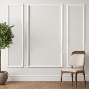 Wall Molding Kit Ready-to-Assemble Wainscoting Panels Pre-Cut Wall Moulding Trim Panel Wainscoting Kit for Interior Home Decoration, Set of 3, 96in x 24in, 96in x 48in, Style B