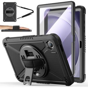 ZtotopCases for Samsung Galaxy Tab A9+ / a9 Plus 11'' 2023 (SM-X210/X216/X218), Shockproof Hard Duty Case with Screen Protector+360 Rotating Hand Strap&Stand+Shoulder Strap for Tab A9+ Tablet, Black (A9 11Inch)
